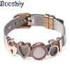 Boosbiy Fashion Rostfritt stål Mesh Märke Armband DIY Crystal Heart Lock Charms Armband Bangle för Kvinnor Smycken Gift Q0719