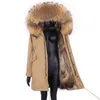 女性7xLの毛皮コートパーカーウィンタージャケットコート防水パーカービッグリアルファーカラーナチュラルファーライナーロングアウターウェア211122