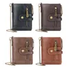 Wallets High Quality Men's Wallet Genuine Leather Short Male Multi-card Purse Zipper Poucht Retro Three Fold Chain Money Bag