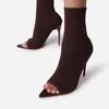 Boots Fashion Peep Toe Knit Sock Ankle Booties Shoes Woman Sexy Thin Heeled Lady Spring Autumn Women High Heels Big Size