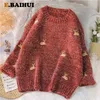 EBAIHUI femmes Kawaii Ulzzang Vintage collège cerf broderie pull femme coréen épais mignon ample Harajuku vêtements 211215