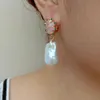 YYGEM – boucles d'oreilles en boule de flamme nucléée blanche de culture naturelle, perle baroque, pavé de Quartz Rose, style mignon pour femmes