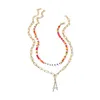 colorful Bohemia Beaded Choker neckalce for Women Collar Letter A Pendant choker collar Girls Fashion Double Layer Beach Jewelry