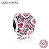 Anomokay 925 Sterling Silver Heart Flower Round Beads Fit Bracciale Donna S925 Charm Accessori per gioielli fai da te