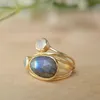 Cluster Rings DoreenBeads Unique Gold Color Aqua Blue Shell Ring Gem Stone Wedding Jewelry Gifts For Women Girl Fashion Trendy 1 Piece