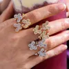 Cluster Rings GODKI Trendy 3 Borboletas Redimensionáveis Para Mulheres Cubic Zircon Finger Beads Anel Charme Bohemian Beach Joias Presente