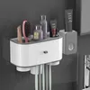 1Set Magnetic Adsorption Toothbrush Holder Automatic Saving Toothpaste Dispenser Wall Mount Multifunction Bathroom Accessorie 210709