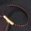 Charm Bracelets Classic 6mm Black Brown Leather Mix Braided Unisex Fashion Stainless Steel Snaps Accessories Weave Bangles Gifts S0459