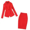 Costumes pour femmes, grande taille, rouge, manches longues, boucle unique, sac à la mode, jupe de hanche, deux pièces, automne 220221