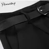 Yitimuceng Sashes Costume Femmes Shorts Chaîne Casual Oversize Taille Haute Été Unicolor Noir Coréen Mode Streetwear 210601