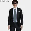 Libithia Luksusowe Mężczyźni Garnitur Ślubny Mężczyzna Blazers Slim Fit Dostosowy Dla Mężczyzn Kostium Biznesowy Formalny Party Niebieski Klasyczny Czarny Prezent Krawat X0909