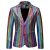 Rainbow Plaid Paillettes Glitter Costume Blazer Hommes 2022 Marque Encoché Revers Club DJ Mens Blazer Veste Vêtements de Scène pour Chanteurs 211111