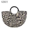 Shopping Bags Straw Beach Bag Women Handbag Large Capacity Woven Summer Semicircle Bohemian Casual Fashion Designer Simple Black 220303