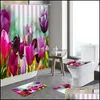 Shower Curtains Bathroom Aessories Bath Home & Garden Rural Plant Flowers Curtain Colorf Floral Rose Sunflower Decor Toilet Rugs Indoor Mats