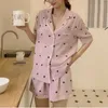 QWEEK Pyjama voor Vrouwen Thuis Kleding Pijamas Dames Hart Print Nachtjapon Lounge Wear Sexy Nachtkleding Tweedelige Set Pyjama Zomer 210831