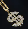 Chaîne de collier en or avec décoration de fête signe dollar 18K plaqué pendentif en cristal hip hop pour hommes 30 pouces