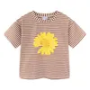 Mudkingdom Vestiti per ragazze T-shirt a spalla scesa a righe con fiori margherita per 210615