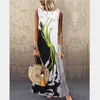 Sundress Women Summer Dress Printing Sexy Midi Plus Size Casual Linen Loose Sleeveless Printed Long Maxi 210303