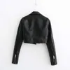 Мода моды падение черная искусственная кожаная куртка короткие локомотивные кожаные пальто женские винтажные джинсовые куртки верхняя одежда женщин 211011