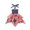 Independence Day Outfit Toddler Baby Girls Ruffle Dress 4th of July American Flag Stripe Stjärnor Skriv ut Halter Suspender Mini Dress Q0716