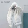 Cappotti di pelliccia di coniglio Rex Lady Oversize spessa giacca invernale con cappuccio caldo Pellicce sintetiche Cappotto bianco di peluche Moda donna Parka DH29 211220