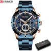 Fashion Watches with Stainless Steel Top Brand Luxury Sports Chronograph Quartz Watch Men Relogio Masculino