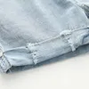 Lässige 3 4 6 8 9 10 12 Jahre Kinder Loch Sporttasche elastische Taille hübsche Sommer Denim Patch Kleidung Shorts für Baby Jungen 210529