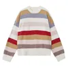 Misschien u vrouwen gebreid o hals lange mouw gestreepte kleurrijke losse top winter herfst casual sweatshirt H0027 210529