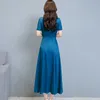 Summer Satin Dresses for Women Korean Style Long Party Wedding Navy Plus Size Clothing 210531