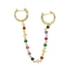 Rainbow Paved Dangle för Kvinnor Lady Bröllop Smycken Med Multi Color CZ Stone Tassel Kedja Örhängen