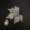 baroque natural fresh water pearl copper with cubic zircon maple leaf brooch pins office career fashion women jewel