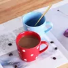 Cute 200ml Polka Dot Coffee Mugs Taza de leche Cerámica Creative Juice Water Mug Home Drinkwares Red Pink 210804