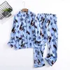 Vintage Leopard pajamas sets women 100% brushed cotton winter sleepwear women fashion flannelette pyjamas for women 211111