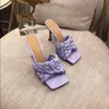 2021 Designer Mulheres Sandálias de Couro Salto Alto Verão Senhoras Moda Plana Woven Slipper Mulher Sapatos Com Caixa Tamanho 35-41