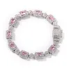 14K Plaqué Or Rectangle Halo Cluster Diamant Bracelet 5 MM Cubique Zircone Bracelets pour Hommes Femmes Hip Hop Bijoux