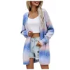 T-shirts femininas de tricô com arco-íris Moda suéter de tricô aberto na frente casaco de inverno tie-dye manga longa streetwear