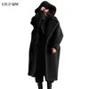 Teddy Bear Jacket Winter Faux Bontjas Vrouwen Zwart Golven Wol Jas Hooded Lange Warme Parka Vrouwelijke Warm Oversized Overcoat 211018