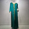 Siskakia Arapça Elbiseler Kadınlar için Güz Altın Şerit Patchwork V Boyun Uzun Kollu Maxi Elbise Müslüman Türk Giyim Saten 210730