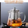 Borosilicate Clear Glass Teapot High Temperature Resistant Flower Coffee Stainless Steel Infuser Filter kettle 210621