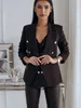 Sonbahar Büyük Boy Blazer kadın Ceket Çentikli Kruvaze Düğme Kadın Mont Moda Ofis Zarif Bayan Giyim 210930