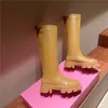 Botas hasta la rodilla de tacón grueso para mujer, zapatos de mujer de cuero genuino con punta redonda y parte inferior gruesa a la moda, zapatos de plataforma informales geniales