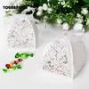 50pcs lot Ribbon Pyramid Laser Cut Wedding Favor Candy Gift Chocolate Box White Pink 211108260v