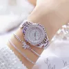 Panie Zegarki z 2 Bransoletka Luksusowa Marka Diament Kobiety Zegarki Dress Gold Samica Watch Kobiety Wristwatch Relogio Feminino 210527