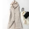 フード付きスリムな暖かい超電子ノースリーブの女性ベストコート冬のソリッドプラスサイズ4xl 211011とホワイトアヒルダウンベスト