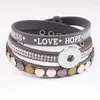 Ny Mode Kärlek Hopp Lycka PU Läder 18mm Snap Button Armband NA7505 Q0719