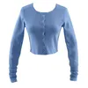 WOMENGAGA Américain Slim Col Rond Couleur Solide Couleur Haute Taille Haute Taille À Manches Longues Tricoté Cardigan Pull DNKJ 210603