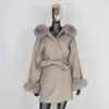 FURBELIEVE Real Fur Coat Winter Jacket Women 100% Natural Collar Cuffs Cashmere Wool Blends Oversize Outerwear 211110