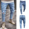 Blue Fashionlight Zipper Designer Holes de printemps Pantalones Knee Automne Mens Hiphop Jeans Pantalon Spark Kabvw5085813