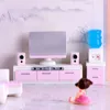 Miniature Dollhouse Furniture Set for Dolls House Mini Toy Kit Accessories TV Kitchen Home Fridge Kids Pretend Play Diy Figurine 210312