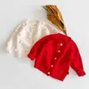 春と秋のオールマッチの子供の手作りボールニットジャケットコットン長袖セーター幼児女の子セーター210701